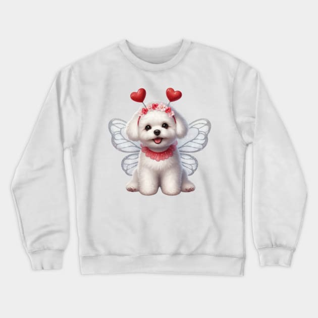 Valentine Fairy Bichon Frisé Dog Crewneck Sweatshirt by Chromatic Fusion Studio